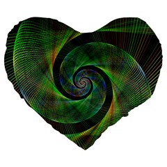 Green Spiral Fractal Wired Large 19  Premium Heart Shape Cushions by Nexatart