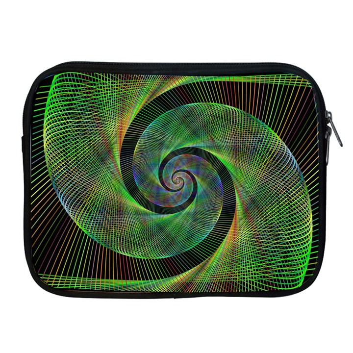 Green Spiral Fractal Wired Apple iPad 2/3/4 Zipper Cases