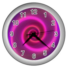 Pink Background Neon Neon Light Wall Clocks (Silver) 