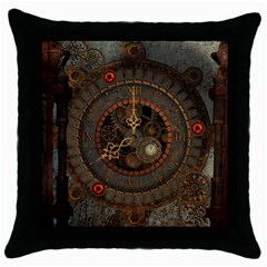 Steampunk, Awesome Clocks Throw Pillow Case (black) by FantasyWorld7