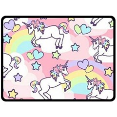 Unicorn Rainbow Double Sided Fleece Blanket (large)  by Nexatart