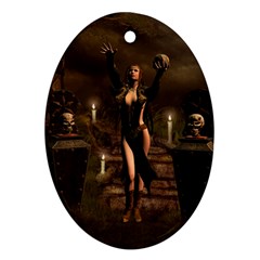 The Dark Side, Dark Fairy With Skulls In The Night Oval Ornament (two Sides) by FantasyWorld7
