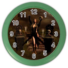 The Dark Side, Dark Fairy With Skulls In The Night Color Wall Clocks by FantasyWorld7