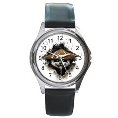 Warrior Panda T Shirt Round Metal Watch by AmeeaDesign