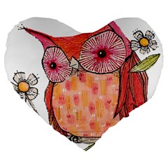 Summer Colourful Owl T Shirt Large 19  Premium Heart Shape Cushions by AmeeaDesign