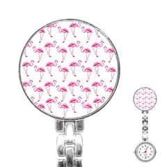 Flamingo Pattern Stainless Steel Nurses Watch by Valentinaart