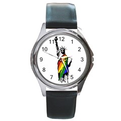 Pride Statue Of Liberty  Round Metal Watch by Valentinaart