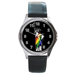 Pride Statue Of Liberty  Round Metal Watch by Valentinaart