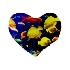 Tropical Fish Standard 16  Premium Flano Heart Shape Cushions by Valentinaart