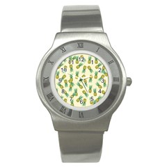 Pineapples Pattern Stainless Steel Watch by Valentinaart