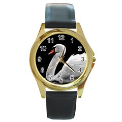 Swan Round Gold Metal Watch by Valentinaart