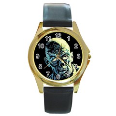 Zombie Round Gold Metal Watch by Valentinaart