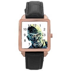 Zombie Rose Gold Leather Watch  by Valentinaart