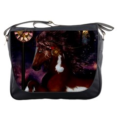 Steampunk Wonderful Wild Horse With Clocks And Gears Messenger Bags by FantasyWorld7