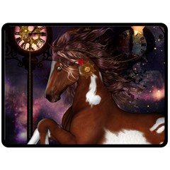 Steampunk Wonderful Wild Horse With Clocks And Gears Fleece Blanket (large)  by FantasyWorld7