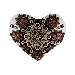 Mandala Pattern Round Brown Floral Standard 16  Premium Flano Heart Shape Cushions