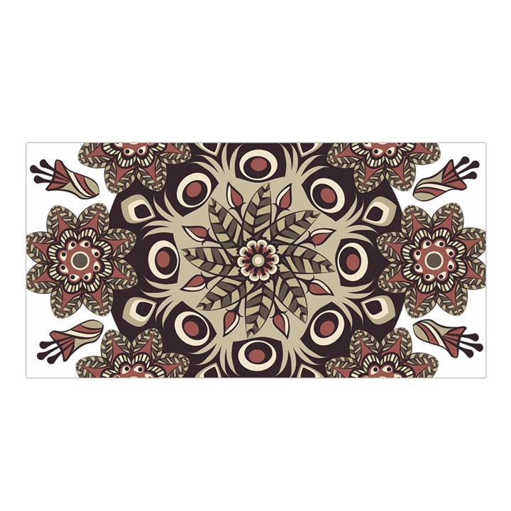 Mandala Pattern Round Brown Floral Satin Shawl