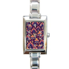 Floral Abstract Purple Pattern Rectangle Italian Charm Watch