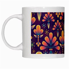 Floral Abstract Purple Pattern White Mugs