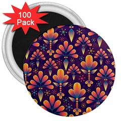 Floral Abstract Purple Pattern 3  Magnets (100 pack)