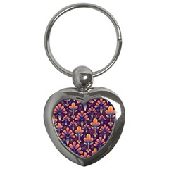 Floral Abstract Purple Pattern Key Chains (Heart) 