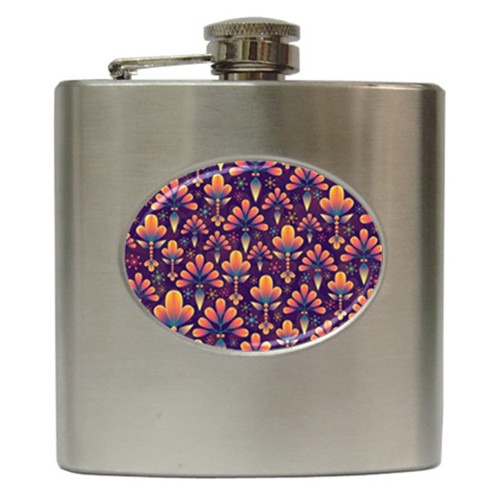 Floral Abstract Purple Pattern Hip Flask (6 oz)