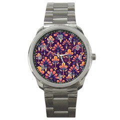 Floral Abstract Purple Pattern Sport Metal Watch