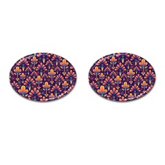 Floral Abstract Purple Pattern Cufflinks (Oval)