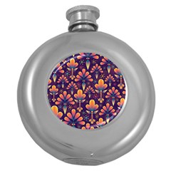 Floral Abstract Purple Pattern Round Hip Flask (5 oz)