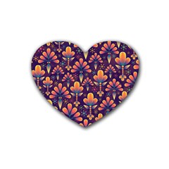 Floral Abstract Purple Pattern Heart Coaster (4 pack) 