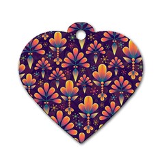 Floral Abstract Purple Pattern Dog Tag Heart (One Side)