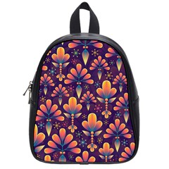 Floral Abstract Purple Pattern School Bag (Small)