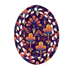 Floral Abstract Purple Pattern Oval Filigree Ornament (Two Sides)