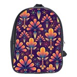 Floral Abstract Purple Pattern School Bag (XL) Front