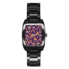 Floral Abstract Purple Pattern Stainless Steel Barrel Watch