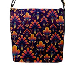 Floral Abstract Purple Pattern Flap Messenger Bag (L) 