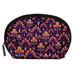 Floral Abstract Purple Pattern Accessory Pouches (Large) 