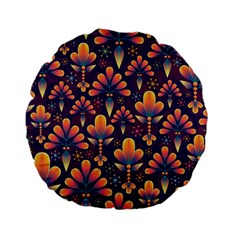 Floral Abstract Purple Pattern Standard 15  Premium Flano Round Cushions