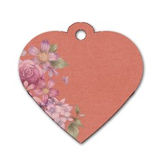 Flower Illustration Rose Floral Pattern Dog Tag Heart (one Side) by paulaoliveiradesign