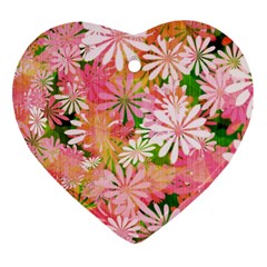 Pink Flowers Floral Pattern Heart Ornament (two Sides) by paulaoliveiradesign