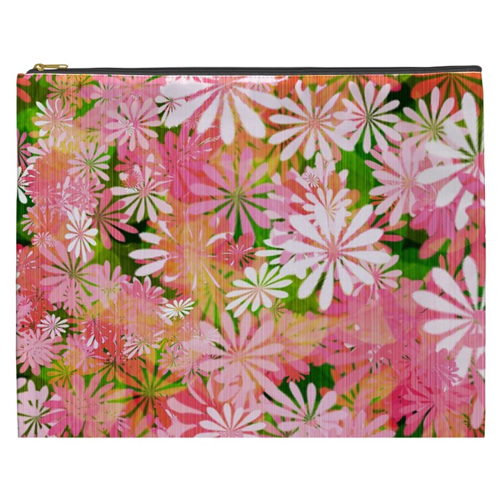 Pink Flowers Floral Pattern Cosmetic Bag (XXXL) 