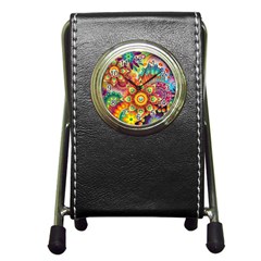 Colorful Abstract Pattern Kaleidoscope Pen Holder Desk Clocks by paulaoliveiradesign