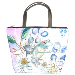 Funny, Cute Frog With Waterlily And Leaves Bucket Bags by FantasyWorld7