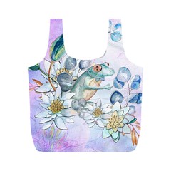 Funny, Cute Frog With Waterlily And Leaves Full Print Recycle Bags (m)  by FantasyWorld7