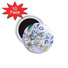 Funny, Cute Frog With Waterlily And Leaves 1 75  Magnets (10 Pack)  by FantasyWorld7