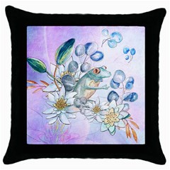 Funny, Cute Frog With Waterlily And Leaves Throw Pillow Case (black) by FantasyWorld7