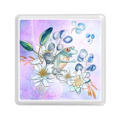 Funny, Cute Frog With Waterlily And Leaves Memory Card Reader (square)  by FantasyWorld7