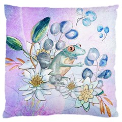 Funny, Cute Frog With Waterlily And Leaves Large Flano Cushion Case (two Sides) by FantasyWorld7