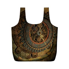 Steampunk, Awesoeme Clock, Rusty Metal Full Print Recycle Bags (m)  by FantasyWorld7