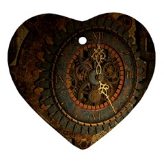 Steampunk, Awesoeme Clock, Rusty Metal Heart Ornament (two Sides) by FantasyWorld7